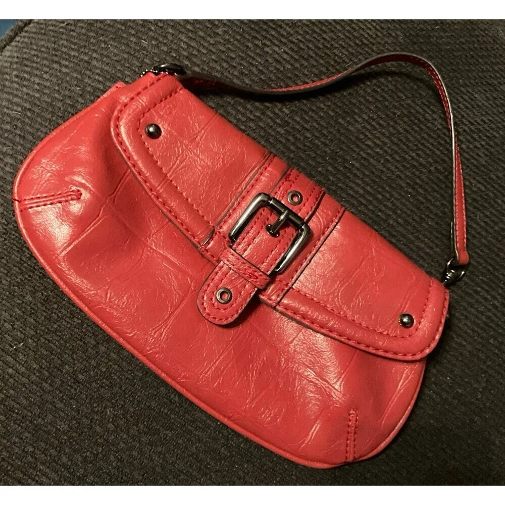 Nine West Wristlet Purse Raspberry Red Faux Leather Snap Closure New No Tags